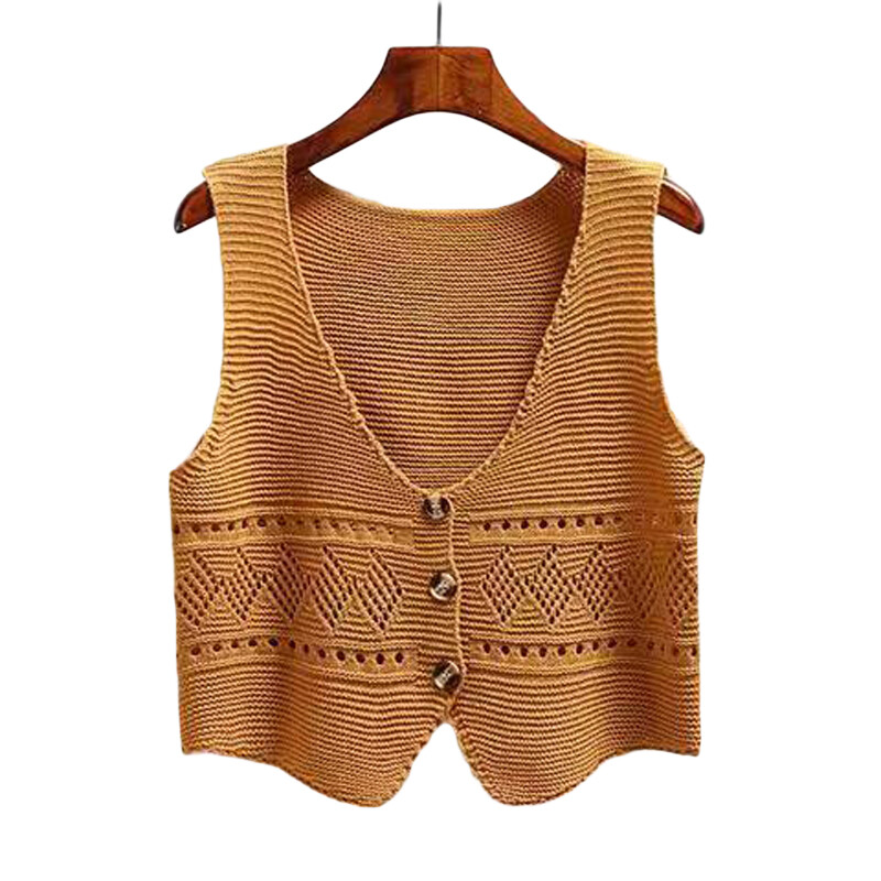 Pavasara rudens jaunums ar V kakla izgriezumu, sieviešu džempera veste bez piedurknēm, brīvi adīti sieviešu īsie trikotāžas izstrādājumi