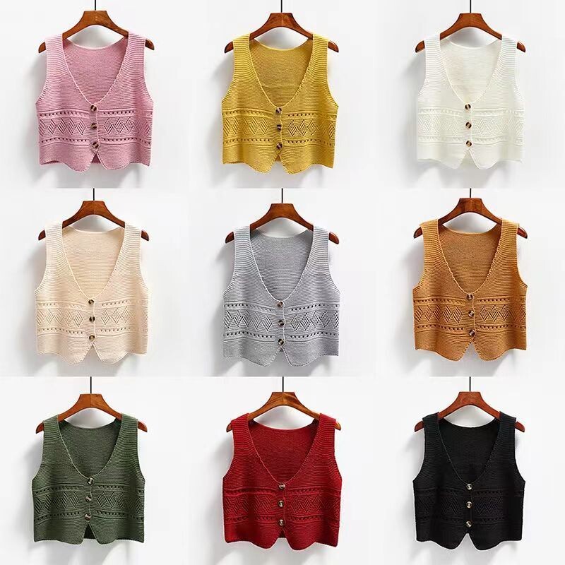 Pavasara rudens jaunums ar V kakla izgriezumu, sieviešu džempera veste bez piedurknēm, brīvi adīti sieviešu īsie trikotāžas izstrādājumi