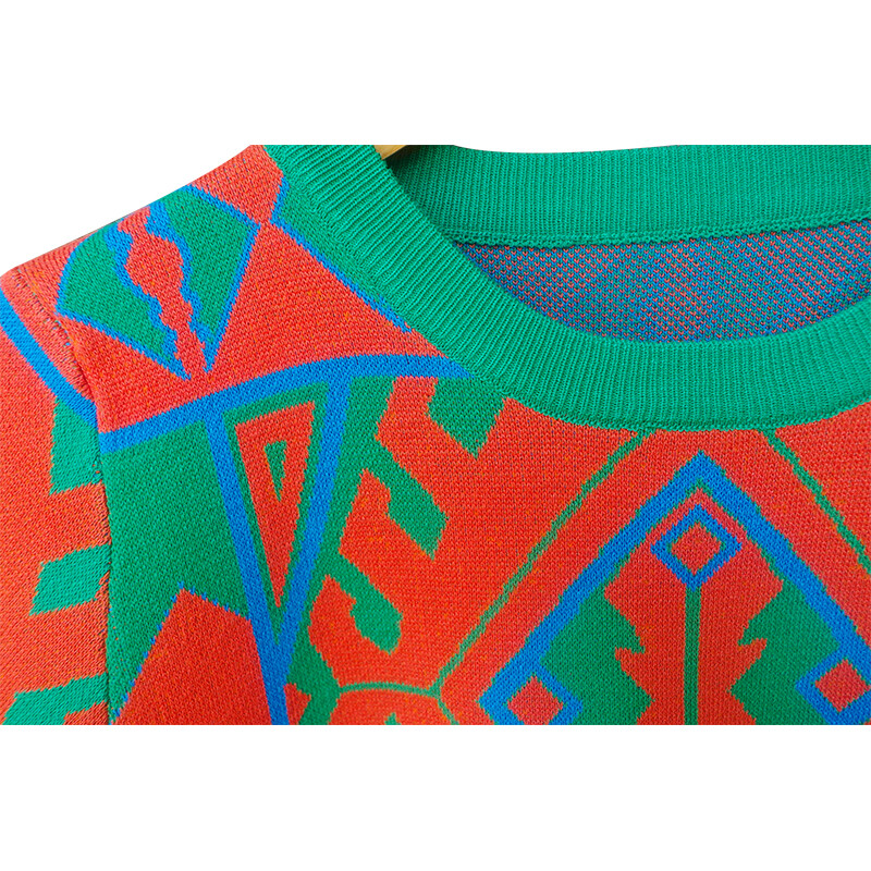 Nove mekane i prozračne pletene majice proljeće i ljeto 2024. u korejskoj verziji, ležerni modni pulover od geometrijskog pletiva kontrastnih boja