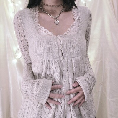 Fairycore Grunge tricot Cardigan cu mânecă lungă Tricoturi cu un singur piept y2k Femei Vintage Estetic Kawaii Pulover anii 2000 Streetwear