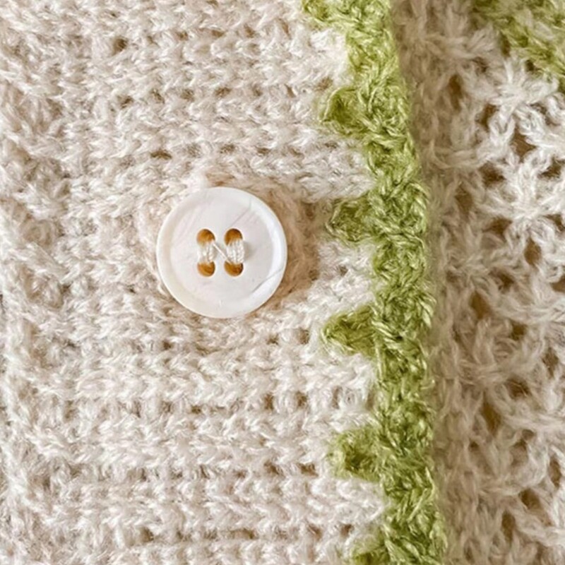 Tavaszi horgolt kötött női kardigán V-nyakú, puffos hosszú ujjú hímzett virágos retro gombos kötöttáru kabát