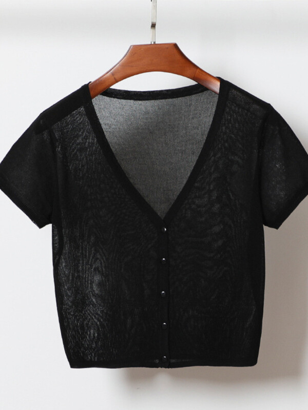 Korejiešu modes jaka Ledus zīda trikotāžas sieviešu džemperis ikdienišķs Crop ar īsām piedurknēm jaciņa trikotāža Sieviešu blūze, pieguļoši topi