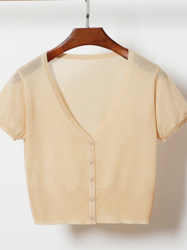 Korejiešu modes jaka Ledus zīda trikotāžas sieviešu džemperis ikdienišķs Crop ar īsām piedurknēm jaciņa trikotāža Sieviešu blūze, pieguļoši topi