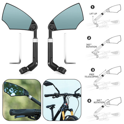 WEST BIKING Velosipēdu spogulis pret atspīdumu sprādziendrošs skats plaša diapazona atpakaļskata atpakaļskata spogulis 360 grādu rotācijas velosipēda instrumenti