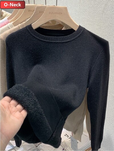 Talvine O-kaelusega kampsun Naiste vabaaja paks, soe imitatsioon naaritsa voodriga trikotaaž Pullover Pehme õhuke trikotaaž pikkade varrukatega džemprid