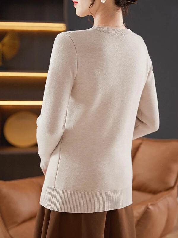 Pulover de iarnă cu gâtul în formă de ocazie pentru femei, ocazional, îngroșat, cald, imitație de nurcă, căptușit din tricot