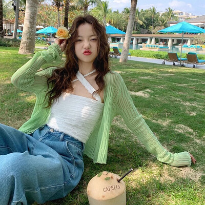 Ljeto, žene, tanki kardigan za zaštitu od sunca, pletena odjeća na vezanje, ženske korejske majice, kratki rukavi, ležerni, zaštićeni od sunca