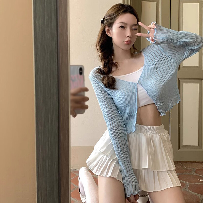 Ljeto, žene, tanki kardigan za zaštitu od sunca, pletena odjeća na vezanje, ženske korejske majice, kratki rukavi, ležerni, zaštićeni od sunca