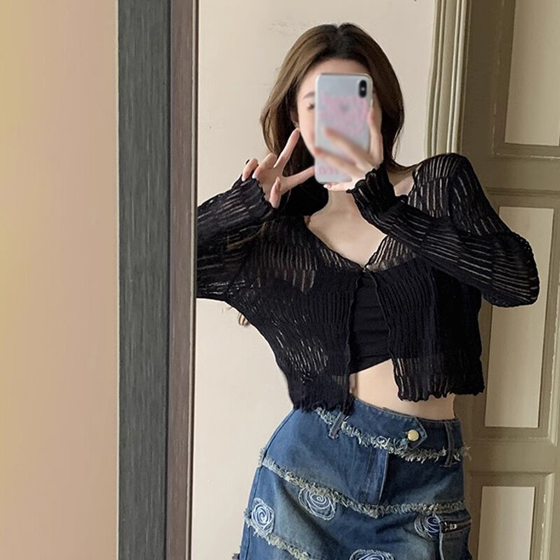 Ljeto, žene, tanki kardigan za zaštitu od sunca, pletena odjeća na vezanje, ženske korejske majice, kratki rukavi, ležerni, zaštićeni od sunca