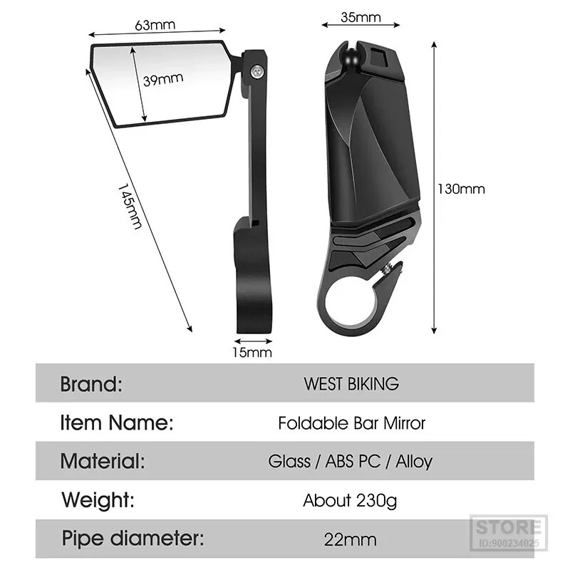 WEST BIKING Velosipēda aizmugures skata spogulis, salokāms sakausējuma vice-rokturis riteņbraukšanas stienis beidzas 360° rotācijas MTB velosipēda HD stūres stienis atpakaļskats