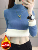 Zimski pulover s dolčevitom Ženski elegantni topli pulover s podstavom od debljeg flisa s podstavom od suetera, uski džersej pleteni džemper