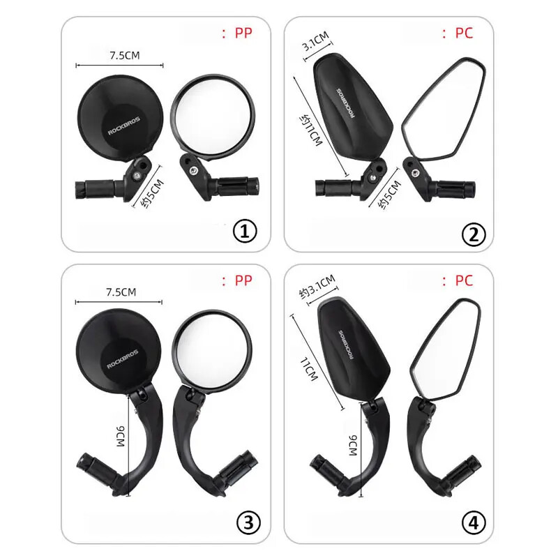 ROCKBROS Oglindă pentru bicicletă de drum de munte HD Oglindă retrovizoare pliabilă pentru bicicletă Ghidon reglabil la 360° Oglindă pentru PC Accesorii MTB