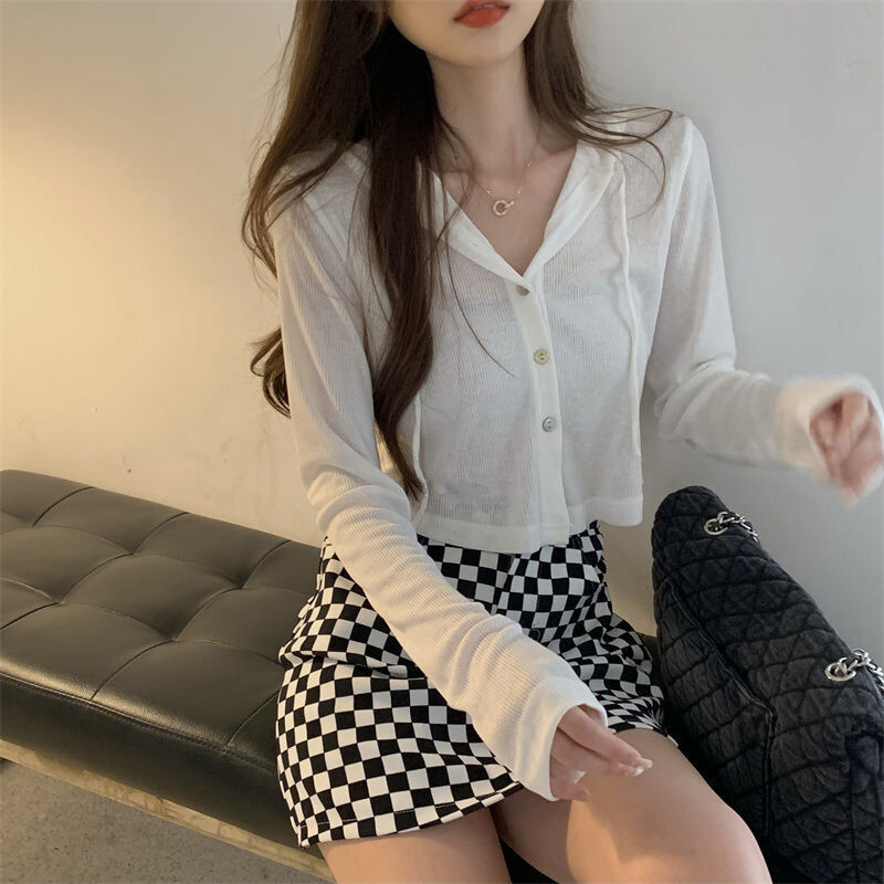 Cardigan tricotat cu glugă pentru femei de toamnă, îmbrăcăminte de stradă largi, cu un singur piept, tricotaje cu mânecă lungă pentru femei