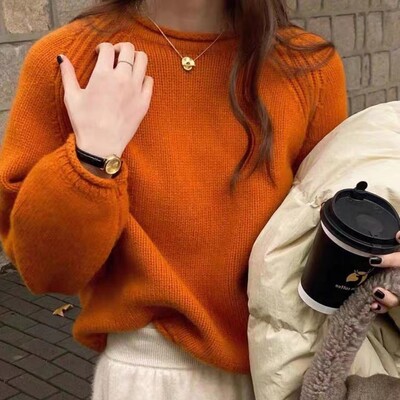 Modni Harajuku široki ženski pulover dugih rukava Jesen Zima Džemperi Pletena odjeća Mekana topla šik jednobojna ženska vesta Puloveri