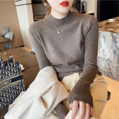 Φθινοπωρινές χειμερινές γυναίκες Mock λαιμόκοψη Πουλόβερ Μπλούζες Πλεκτά Μόδα Γυναικεία μακρυμάνικα κοκαλιάρικα ελαστικά πλεκτά πουκάμισα