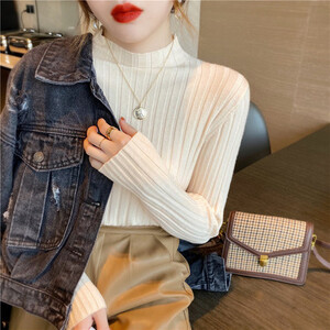 Tricotaj de toamnă iarnă Topuri la modă pentru femeie cu mânecă lungă, elastică, ocazională, cămăși tricotate pentru femei, pulovere cu gât simulat