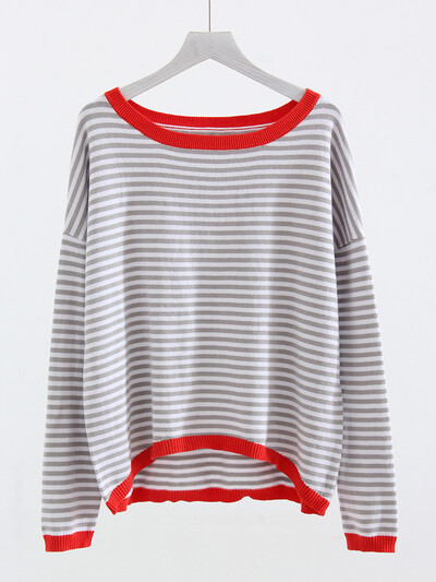 Topuri în dungi supradimensionate cu mânecă lungă pentru femei Pulovere subțiri de bază largi Pulovere de primăvară Tricouri cu mânecă lungă pentru femei Tricoturi 2024