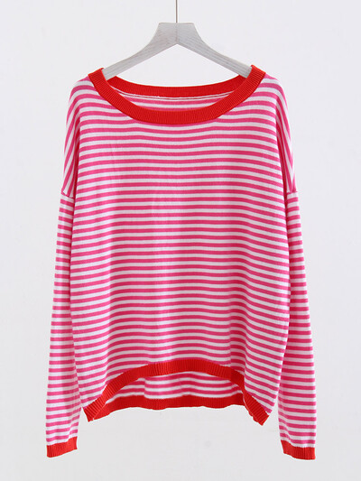 Topuri în dungi supradimensionate cu mânecă lungă pentru femei Pulovere subțiri de bază largi Pulovere de primăvară Tricouri cu mânecă lungă pentru femei Tricoturi 2024