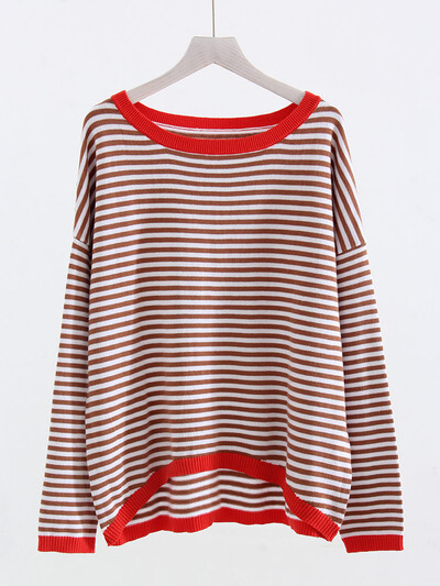 Topuri în dungi supradimensionate cu mânecă lungă pentru femei Pulovere subțiri de bază largi Pulovere de primăvară Tricouri cu mânecă lungă pentru femei Tricoturi 2024