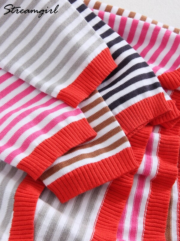Topuri în dungi supradimensionate cu mânecă lungă pentru femei Pulovere subțiri de bază largi Pulovere de primăvară Tricouri cu mânecă lungă pentru femei Tricoturi 2024