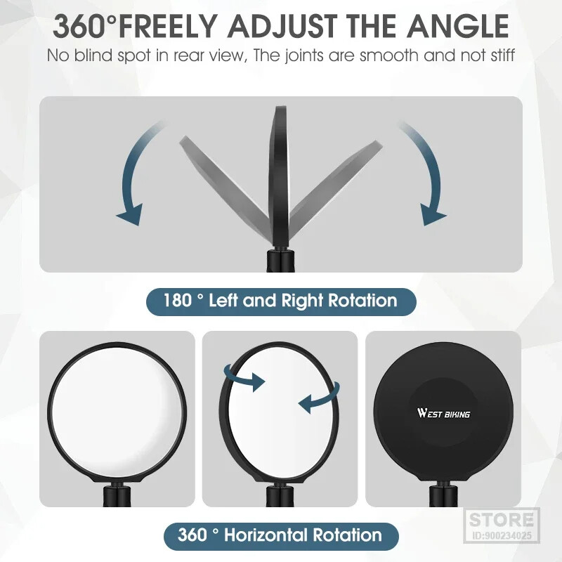 WEST BIKING Oglindă retrovizoare pentru bicicletă Oglindă convexă HD reglabilă la 360° 75 mm MTB Ghidon pentru bicicletă de drum Accesorii pentru ciclism