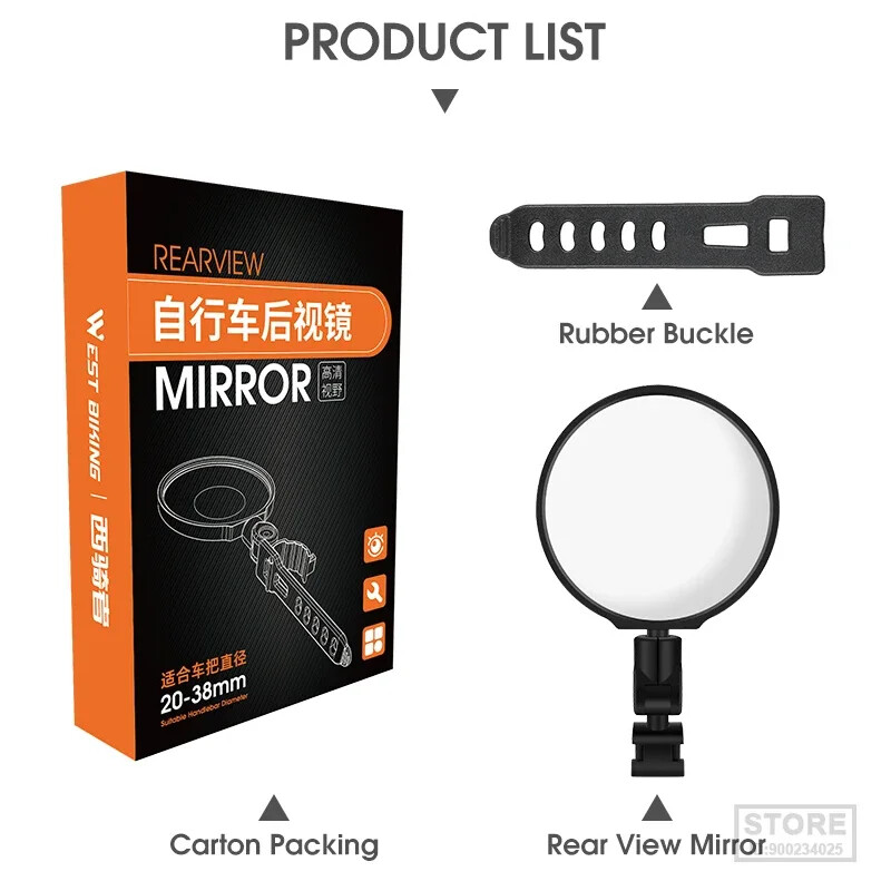 WEST BIKING Oglindă retrovizoare pentru bicicletă Oglindă convexă HD reglabilă la 360° 75 mm MTB Ghidon pentru bicicletă de drum Accesorii pentru ciclism