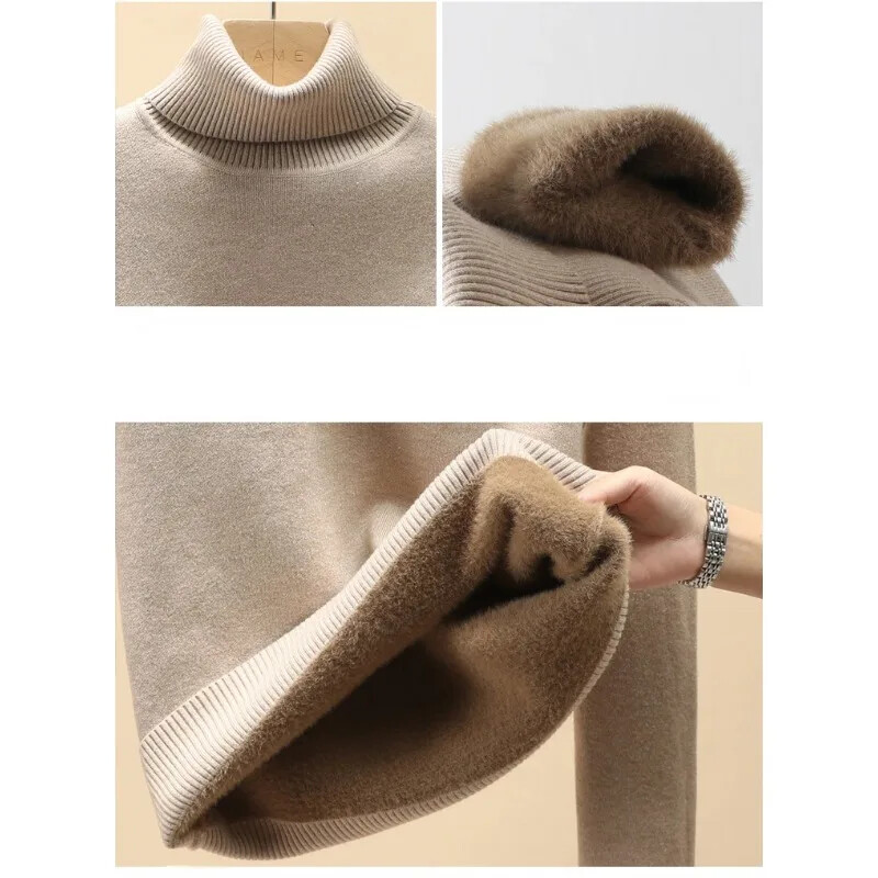 Zimski pulover s dolčevitom Pletena odjeća Ženski elegantni topli džemperi s podstavom od debljeg baršuna Pleteni pulover Slim Tops Džersej Džemper Novo