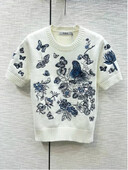 Ljetni džemperi s leptir cvjetnim vezom Ženske pletene majice s dizajnom O-izreza Mali mirisni pulover kratkih rukava Mujer