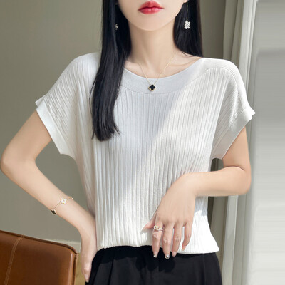 2024 Fashion Slash Γυναικείο πουλόβερ Ice Silk Πλεκτό Πλεκτό πουλόβερ Άνοιξη Καλοκαίρι Φαρδιά Casual Κορεάτικα πουκάμισα κοντά μανίκια πλεκτά