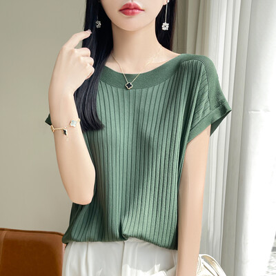 2024 Fashion Slash Γυναικείο πουλόβερ Ice Silk Πλεκτό Πλεκτό πουλόβερ Άνοιξη Καλοκαίρι Φαρδιά Casual Κορεάτικα πουκάμισα κοντά μανίκια πλεκτά