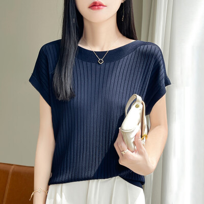 2024 Fashion Slash Γυναικείο πουλόβερ Ice Silk Πλεκτό Πλεκτό πουλόβερ Άνοιξη Καλοκαίρι Φαρδιά Casual Κορεάτικα πουκάμισα κοντά μανίκια πλεκτά