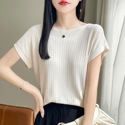 2024 Fashion Slash Γυναικείο πουλόβερ Ice Silk Πλεκτό Πλεκτό πουλόβερ Άνοιξη Καλοκαίρι Φαρδιά Casual Κορεάτικα πουκάμισα κοντά μανίκια πλεκτά
