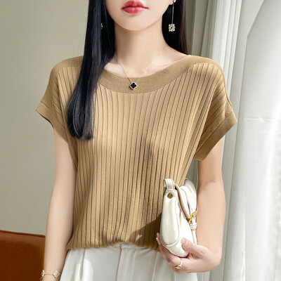 2024 Fashion Slash Γυναικείο πουλόβερ Ice Silk Πλεκτό Πλεκτό πουλόβερ Άνοιξη Καλοκαίρι Φαρδιά Casual Κορεάτικα πουκάμισα κοντά μανίκια πλεκτά