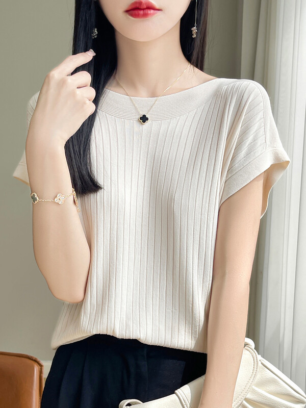 2024 Fashion Slash Γυναικείο πουλόβερ Ice Silk Πλεκτό Πλεκτό πουλόβερ Άνοιξη Καλοκαίρι Φαρδιά Casual Κορεάτικα πουκάμισα κοντά μανίκια πλεκτά