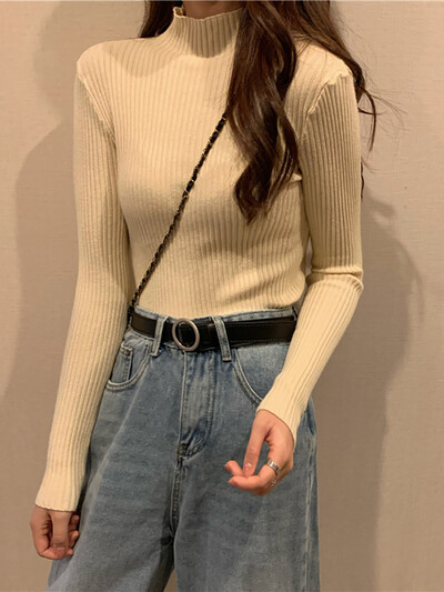 Jesen Zima Pleteni pulover Ženski 2024 Jesen Zima Korejski pulover s dolčevitom dugim rukavima Ženski džemper Zelena pletenina