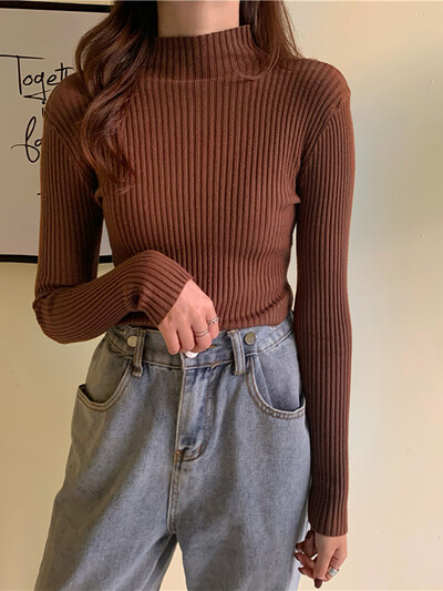 Jesen Zima Pleteni pulover Ženski 2024 Jesen Zima Korejski pulover s dolčevitom dugim rukavima Ženski džemper Zelena pletenina