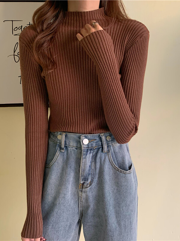 Jesen Zima Pleteni pulover Ženski 2024 Jesen Zima Korejski pulover s dolčevitom dugim rukavima Ženski džemper Zelena pletenina