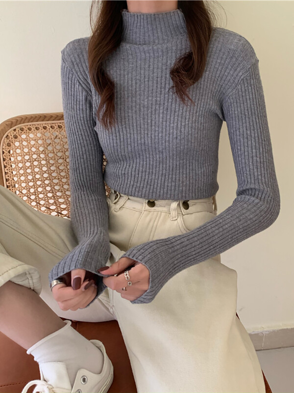 Jesen Zima Pleteni pulover Ženski 2024 Jesen Zima Korejski pulover s dolčevitom dugim rukavima Ženski džemper Zelena pletenina