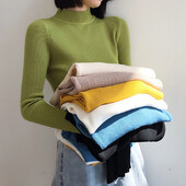 ABRINI Jesenski ženski uski pulover s lažnim izrezom dugih rukava Topla pletenina Puloveri Zimski jednobojni donji dio TRAF Ženski pulover 2023.