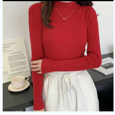 ABRINI Jesenski ženski uski pulover s lažnim izrezom dugih rukava Topla pletenina Puloveri Zimski jednobojni donji dio TRAF Ženski pulover 2023.