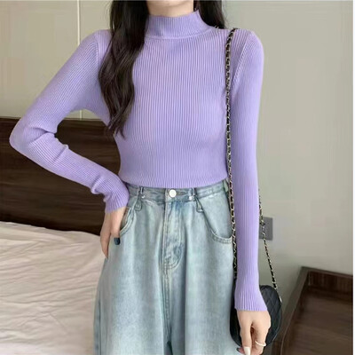 ABRINI Jesenski ženski uski pulover s lažnim izrezom dugih rukava Topla pletenina Puloveri Zimski jednobojni donji dio TRAF Ženski pulover 2023.