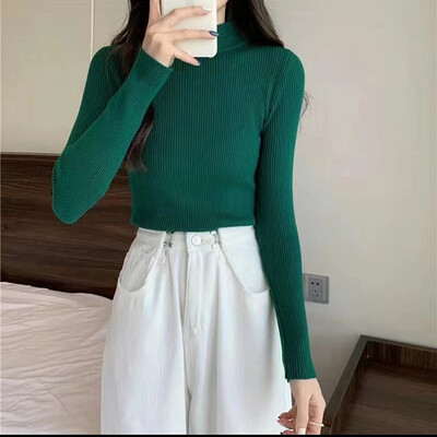 ABRINI Jesenski ženski uski pulover s lažnim izrezom dugih rukava Topla pletenina Puloveri Zimski jednobojni donji dio TRAF Ženski pulover 2023.