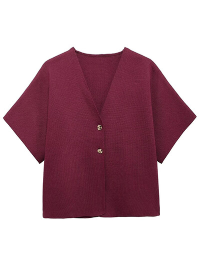 Eleganta, balta trikotāžas jaciņa sieviešu augšdaļa ar īsām piedurknēm ar V veida kakla izgriezumu, pogas, veste, veste 2024. gada vasaras rudens modes, vispiemērotākā trikotāža