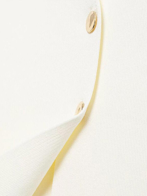 Eleganta, balta trikotāžas jaciņa sieviešu augšdaļa ar īsām piedurknēm ar V veida kakla izgriezumu, pogas, veste, veste 2024. gada vasaras rudens modes, vispiemērotākā trikotāža