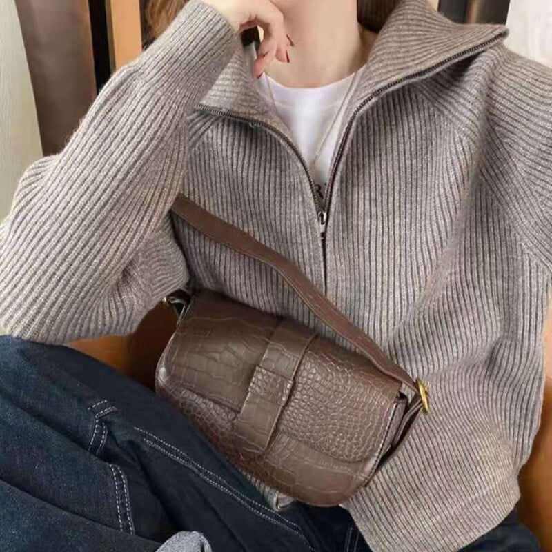 Džemperis Sieviešu džemperis Pavasaris Jauns Solīds Vintage Vispārpiemērots Elegants Rāvējslēdzējs Brīvs Ikdienas Mīksts Salds Vienkāršs Ikdienas Trikotāža Šiks Pusaudžu