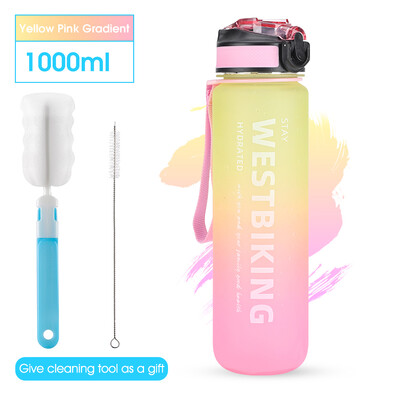 WEST BIKING Biciklistička boca za vodu 1L Gradient Boja Sportska slamnata čašica zadebljana Prijenosna trčanje Penjačka čašica Dodaci za bicikle