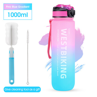 WEST BIKING Biciklistička boca za vodu 1L Gradient Boja Sportska slamnata čašica zadebljana Prijenosna trčanje Penjačka čašica Dodaci za bicikle