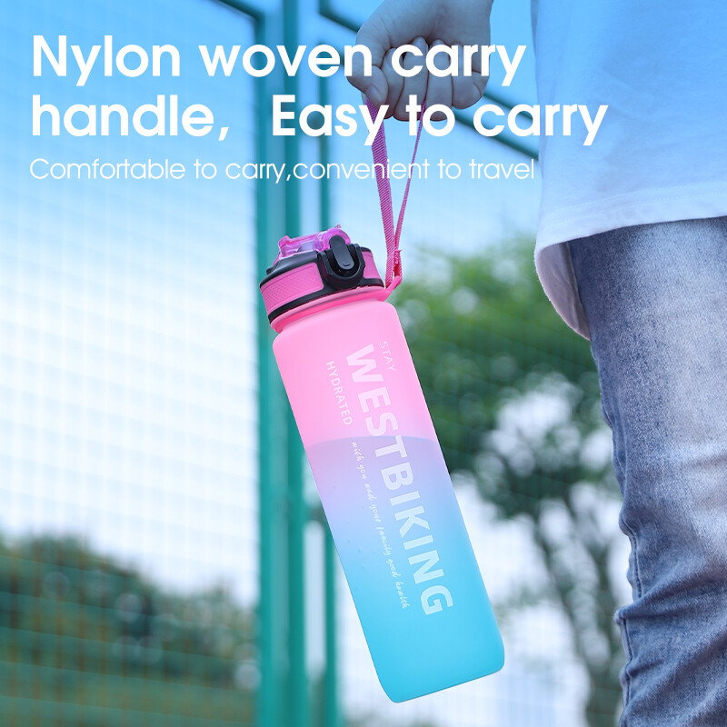WEST BIKING Biciklistička boca za vodu 1L Gradient Boja Sportska slamnata čašica zadebljana Prijenosna trčanje Penjačka čašica Dodaci za bicikle