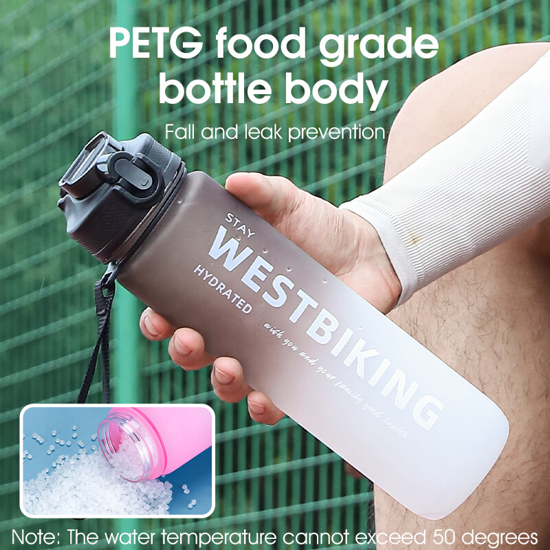 WEST BIKING Biciklistička boca za vodu 1L Gradient Boja Sportska slamnata čašica zadebljana Prijenosna trčanje Penjačka čašica Dodaci za bicikle