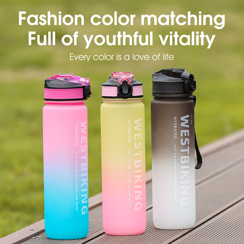 WEST BIKING Biciklistička boca za vodu 1L Gradient Boja Sportska slamnata čašica zadebljana Prijenosna trčanje Penjačka čašica Dodaci za bicikle